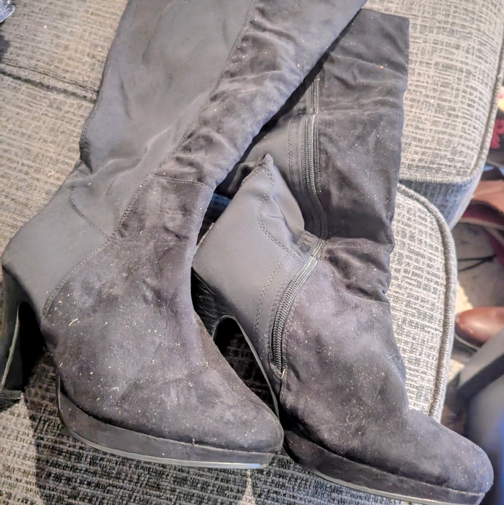 Black Suede High Heel Boots Size 9